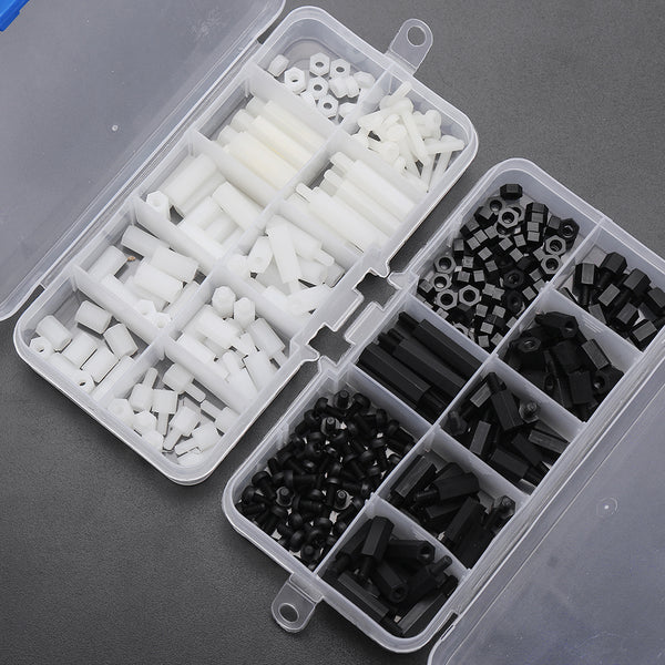 Suleve M3NH6 300Pcs M3 Nylon Screw White&Black Hex Screw Nut PCB Standoff Spacer Assortment Kit