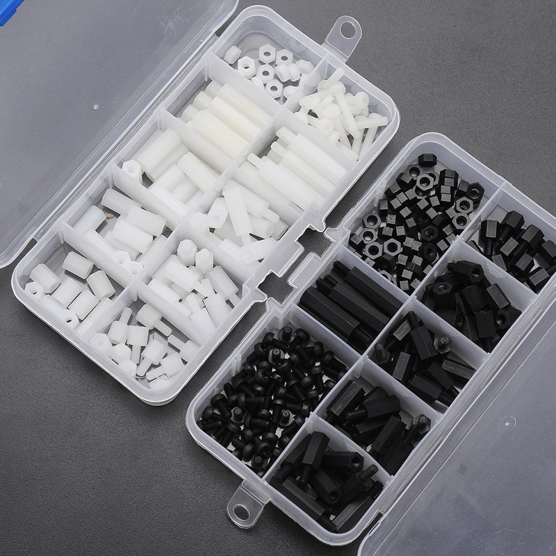 Suleve M3NH6 300Pcs M3 Nylon Screw White&Black Hex Screw Nut PCB Standoff Spacer Assortment Kit