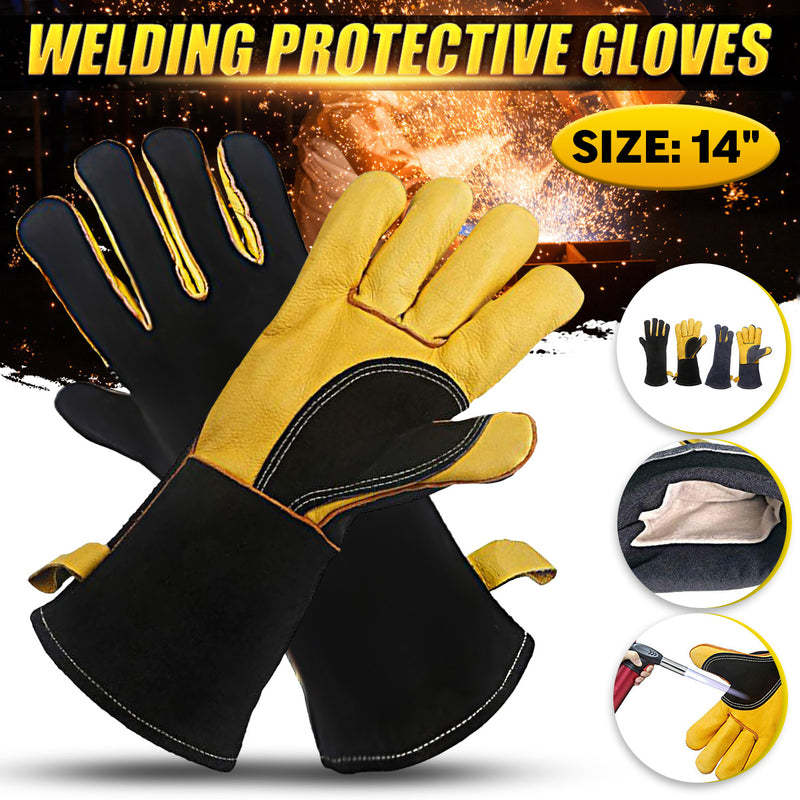 662F 1 Pair BBQ Oven Gloves Welding Gloves Heat Resistant Protect PU with Cotton Work Gloves