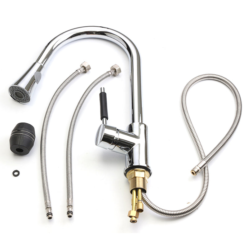 Kitchen Basin Sink Pull Out Tap Faucet Swivel Gooseneck Spout Spray Water Mixer