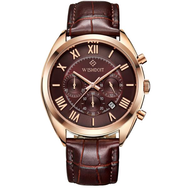 WISHDOIT WSD-006 Fashion Men Quartz Watch Luxury Leather Strap Waterproof Wrist Watch