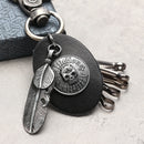 Gun Black Skull Pattern Keychain Feather Pendant Key Ring Halloween Gift for Unisex