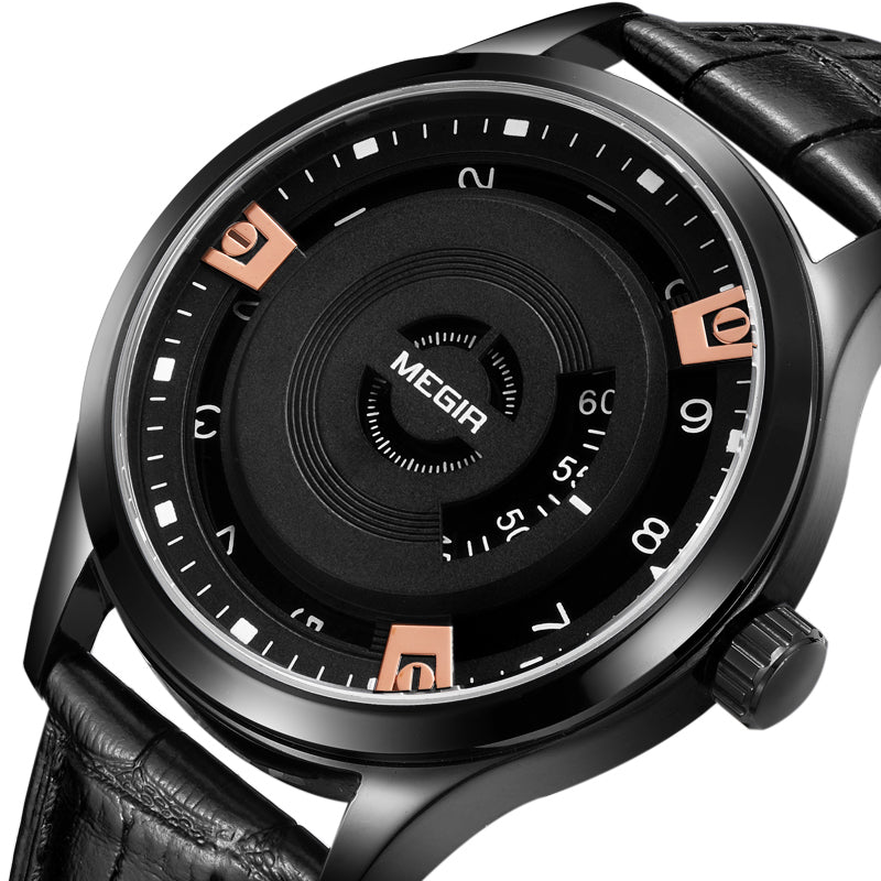 MEGIR MG1067 Fashion Casual Men Calendar Function Leather Watch Band Quartz Wrist Watch