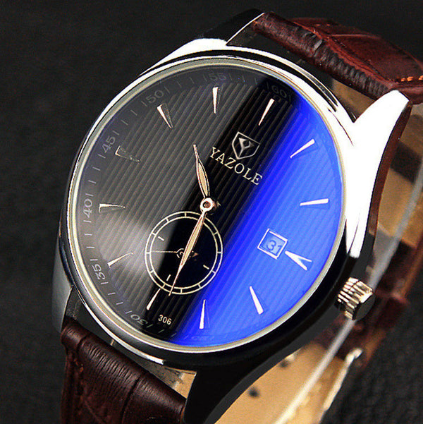 YAZOLE 306 Men Fashion Casual Luminous Hands Calendar Leather Quartz Watch