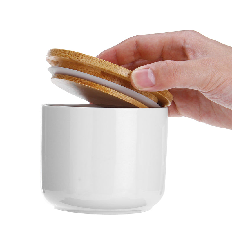 Ceramic Storage Jars Wooden Lids Sugar Tea Coffee Canisters Kitchen Container