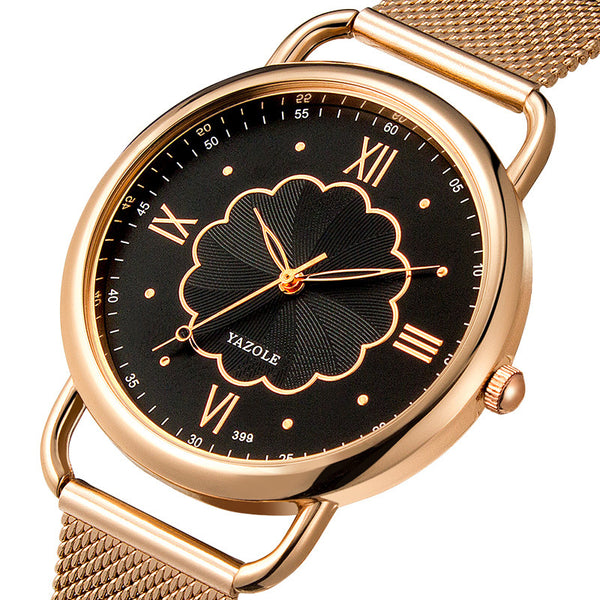YAZOLE 399 Rose Gold Case Women Wrist Watch Full Steel Casual Style Quartz Watch