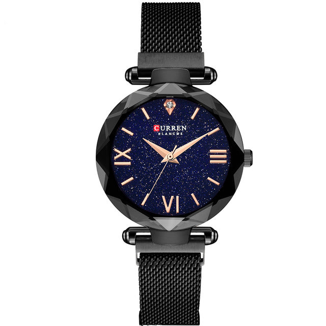 CURREN 9063 Elegant Design Romantic Sky Dial Show Women Wrist Watch Full Steel Quartz Watch