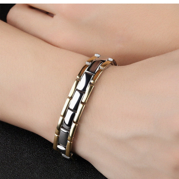 Classic Glossy Gold Business Health Titanium Steel Male Bracelet
