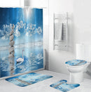 4Pcs Shower Curtain Waterproof Home Bathroom Bath Mat Set Rug Toilet Lid Cover !