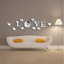 Honana DX-X2 Creative Love 3D Acrylic Mirror Wall Sticker Quartz Clocks Watch Large Home Decor