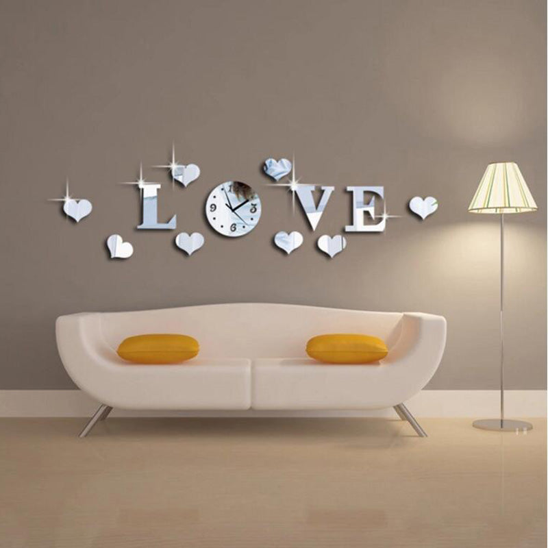 Honana DX-X2 Creative Love 3D Acrylic Mirror Wall Sticker Quartz Clocks Watch Large Home Decor