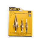 Drillpro DB-S1 3Pcs 4-12/4-20/4-32 HSS Spiral Grooved Step Drill Bit