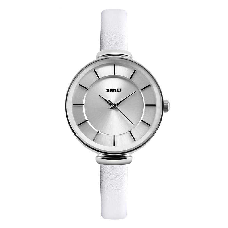 SKMEI 1184 Simple Design Ladies Wrist Watch Genuine Leather Strap Quartz Watches