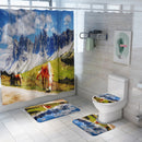 Honana 4PCS Bathroom Waterproof Shower Curtain Bathroom Bath Mat Toilet Seat Cover Pedestal Rug