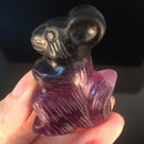 2" Hand Carved Rainbow Fluorite Squirrel Natural Quartz Crystal Skull Healing Decorations