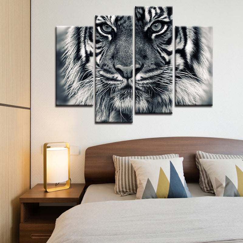 Miico Hand Painted Four Combination Decorative Paintings Tiger Head Wall Art For Home Decoration