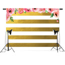 5x3FT 7x5FT Pink Flowers Gold White Stripes Photography Backdrop Studio Prop Background
