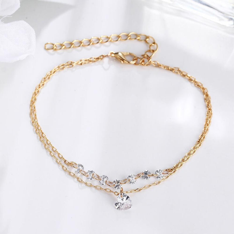 Trendy Heart Crystal Charm Bracelet Multilayer Bridal Wedding Crystal Bracelets for Women
