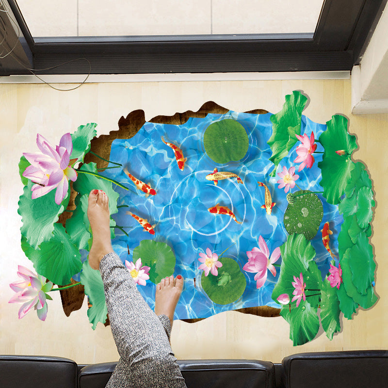 Miico Creative 3D Goldfish Lotus Pond PVC Removable Home Room Decorative Wall Floor Decor Sticker
