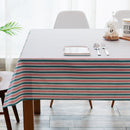 Cotton and Linen Simple Pastoral Tablecloth Geometric Tectangular Table Cover with Color Stripes