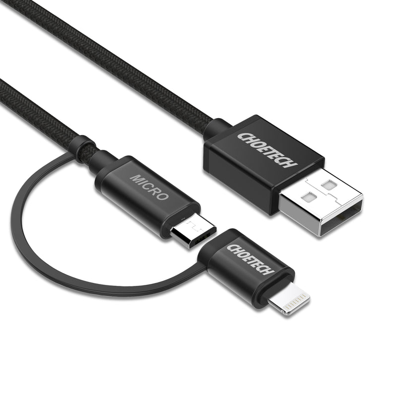 CHOETECH 2 in 1 2.4A Micro USB Lightning for Nylon Data Cable for iPhone 7 Plus Xiaomi Note 4