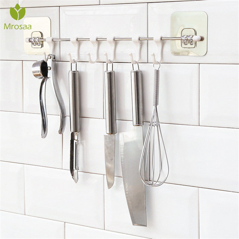 Stainless Steel 6-Link Hook Multi-Function Adjustable Kitchen Storage Six-Row Hook Home Hook