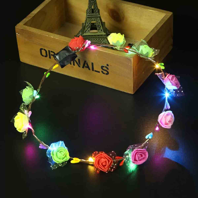 10PCS 3 Modes LED Flower Wreath Headband Garland Colorful Light Wedding Holiday Party