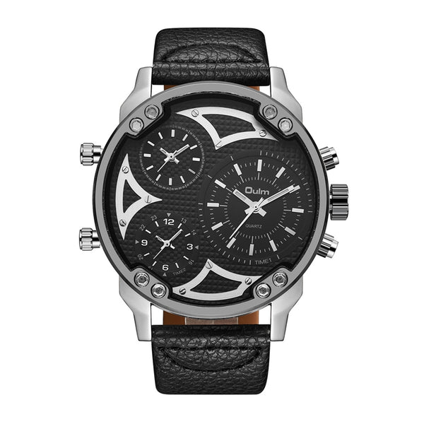 OULM HP3548A Work-dials Military Style Men Watch Genuine Leather Strap Quartz Watches