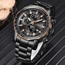 LIGE 9902 Multifunction Chronograph Fashion Men Wrist Watch Waterproof Steel Case Quartz Watch
