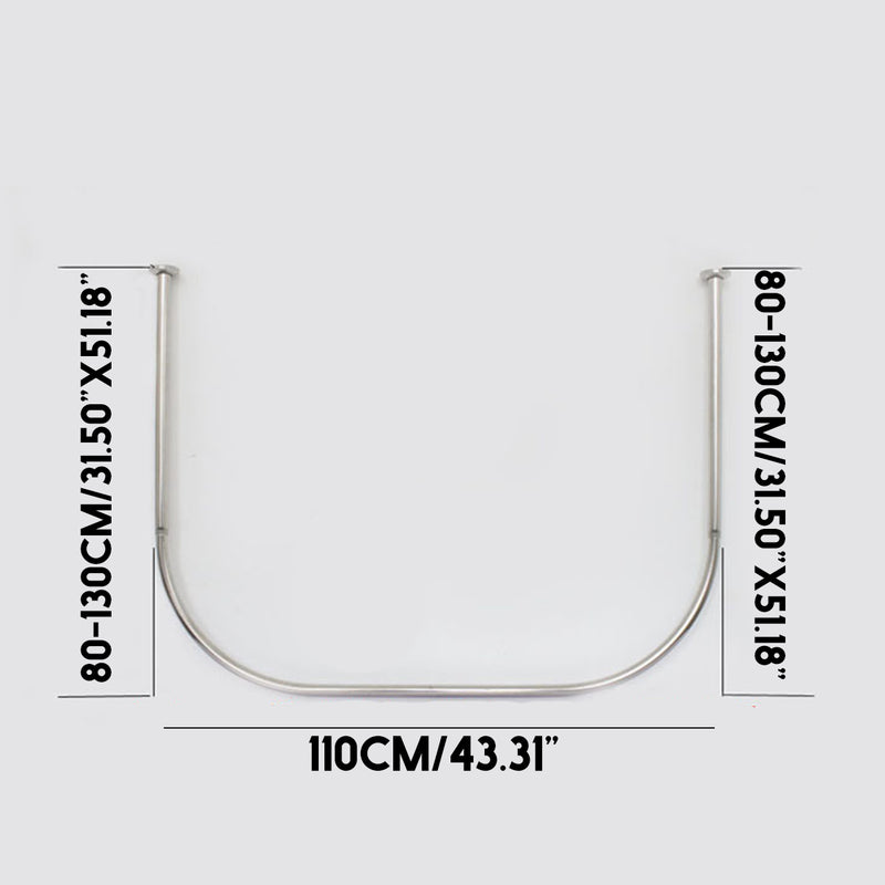 U Shape Extendable Telescopic Shower Curtain Rod 80-130cm Rail Rod