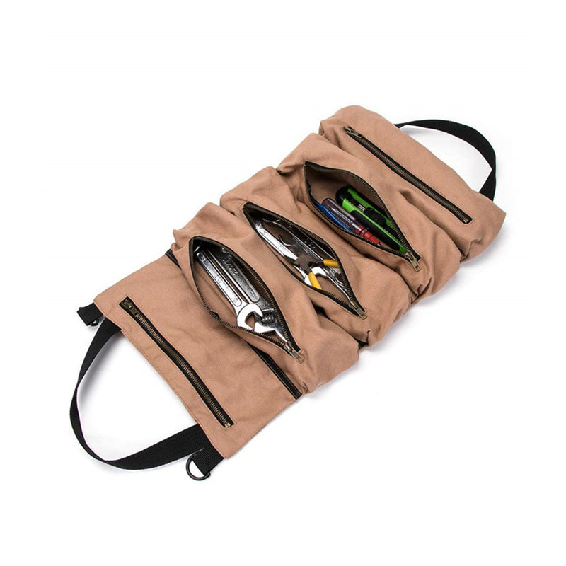 5 Pockets Tool Roll Bag Large Wrench Big Tool Roll Up Bag Canvas Tool Car Organizer