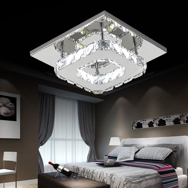 Modern Square Crystal LED Ceiling Light Fixture Pendant Lamp Chandelier Home Decor