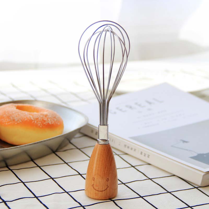 KCASA KC-EW032 Smile Wooden Handle Whisk Egg Beater Mixer Stirrer Blender Kitchen Cooking Tools