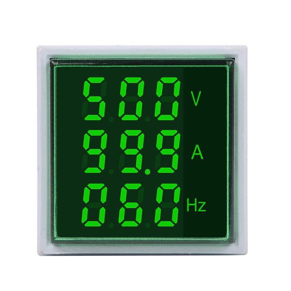 5pcs Geekcreit 3 in 1 AC 60-500V 100A Square Green LED Digital Voltmeter Ammeter Hertz Meter Signal Lights Voltage Current Frequency Combo Meter Indicator Tester With Round CT