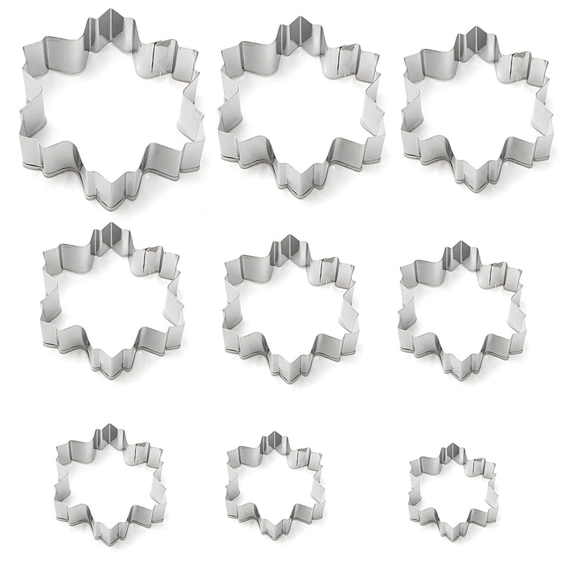 9Pcs Stainless Steel Snowflake Biscuit Cookie Cutters Fondant Cake Decorating Mold