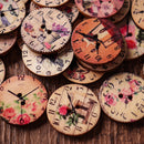 50PCS 25MM 2 Holes Decorative Clock Pattern Log Painted Round Shape Fasteners Buttons