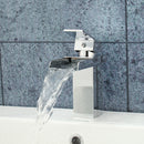 Chrome One Handle Waterfall Tap Bathroom Basin Sink Faucet Square Mixer Hot&Cold Tap