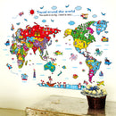 Cartoon Animals World Map Wall Stickers for Kids Room Decorations Safari Mural Art Zoo