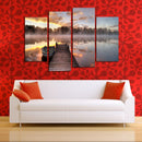 Miico Hand Painted Four Combination Decorative Paintings Foggy Lake Surface Wall Art For Home Decoration