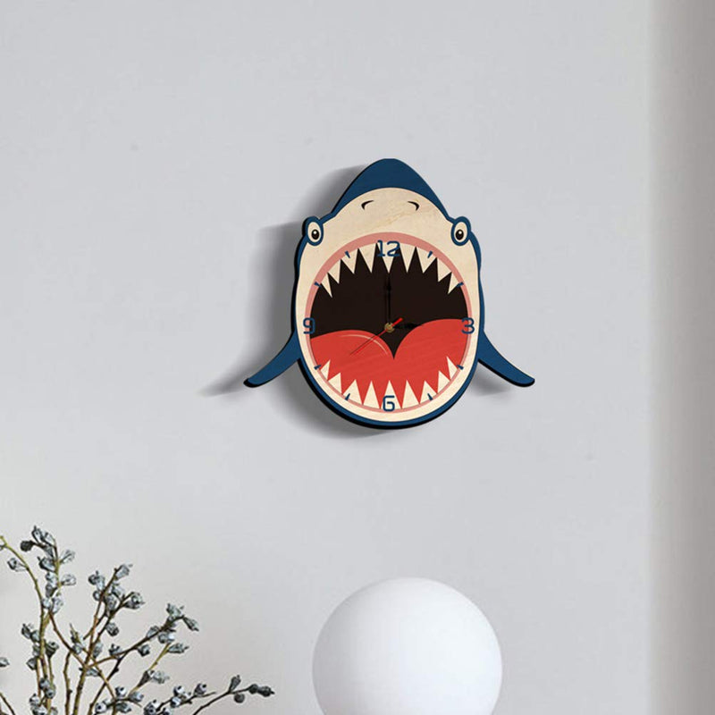 Creative Wooden Hang Clock Shark Shape Wall Watch Silent Mute Clock for Kids Bedroom Wall Decoration Wall Clock