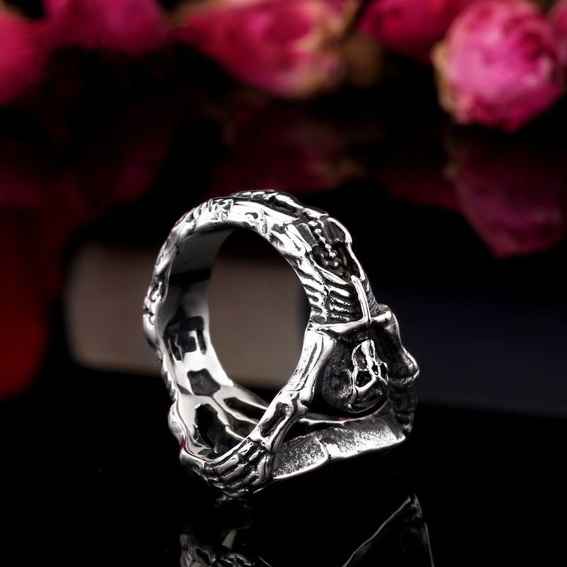 Retro Gothic Titanium Steel Men Ring Vampire Coffin Punk Halloween Gift for Men