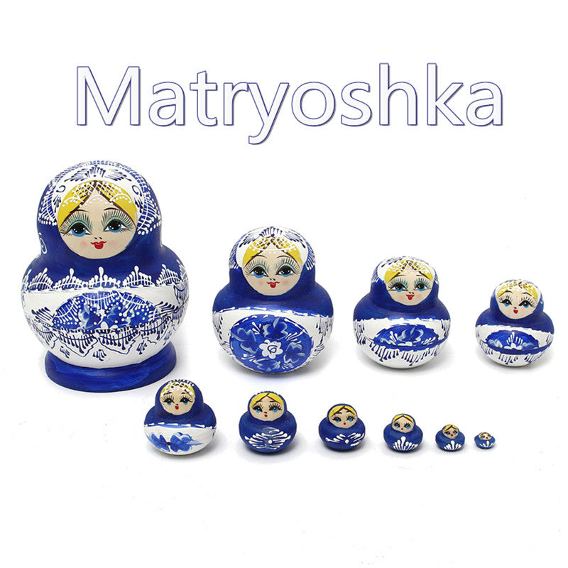 1 Set 10Pcs Russian Dolls Wooden Hand Painted Nesting Babushka Matryoshka Present Gift