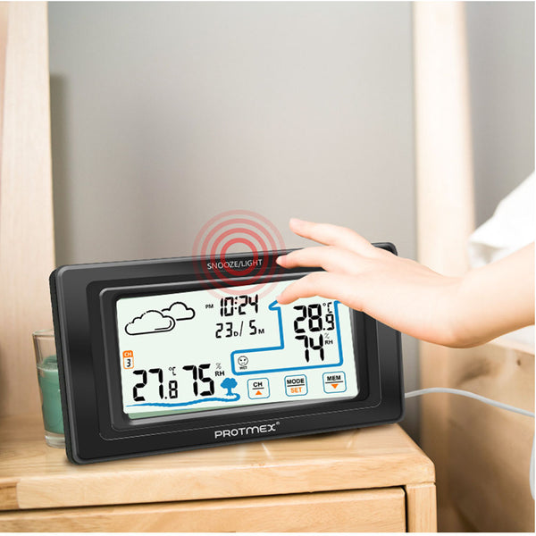 Protmex PT19A Digital Wireless Hygrometer Touch Screen Weather Station Temperature Humidity Meter Hygrometer  Touch Clock