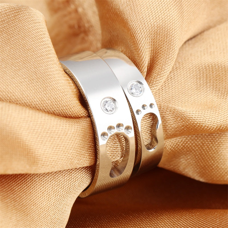 Couple Stainless Steel Rings Hollow Footprints Engrave Name Promise Bands Jewelry