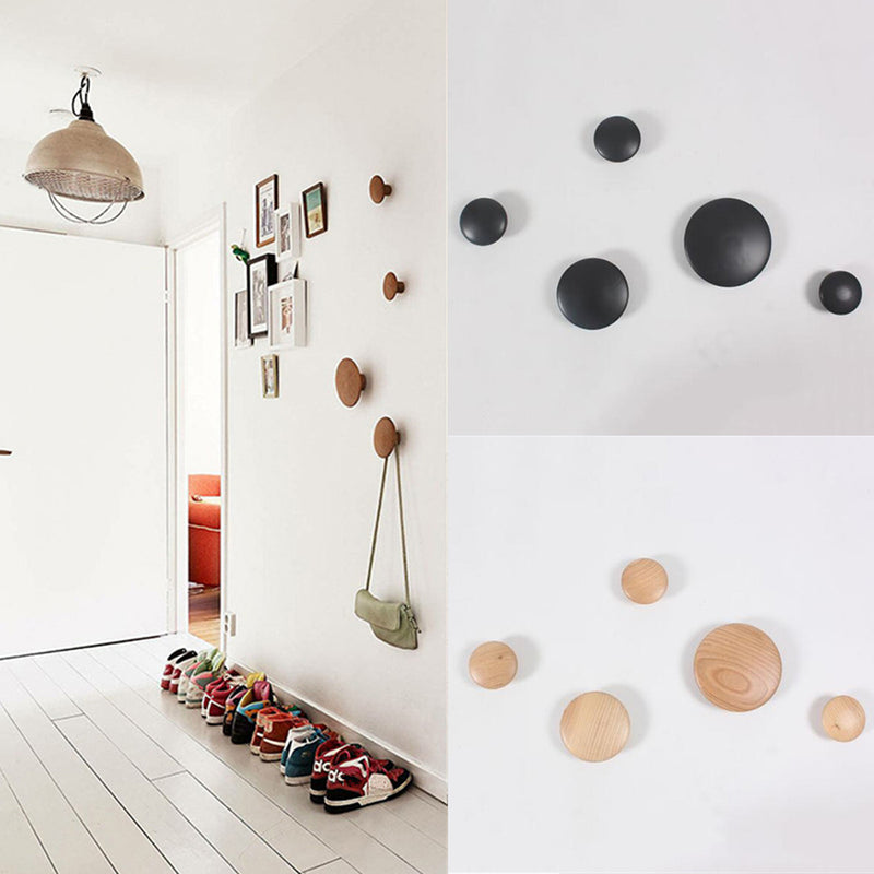 5Pcs/Set Solid Wooden Round Hook Wall Mounted Hanger Clothes Coat Hat Bag Rack
