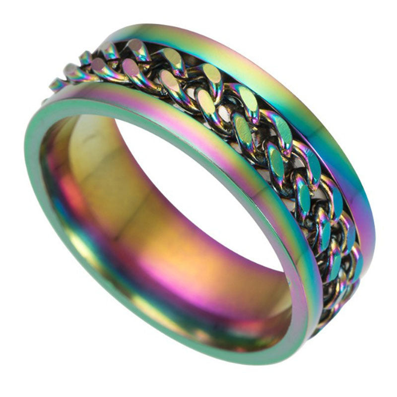 Titanium Steel Rotating Chain Finger Rings Fashion Style Steel Ring For Men