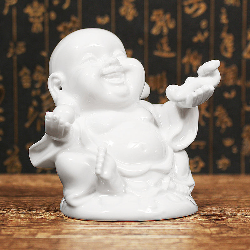 Peace Sign Laughing Hotai Statue Happy Sitting Hotai White Gloss Home Decorations