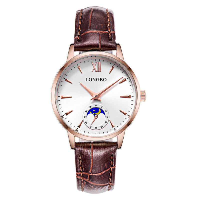 LONGBO 5008 The Sun The Moon The Stars Leather Band Waterproof Men Women Quartz Watch
