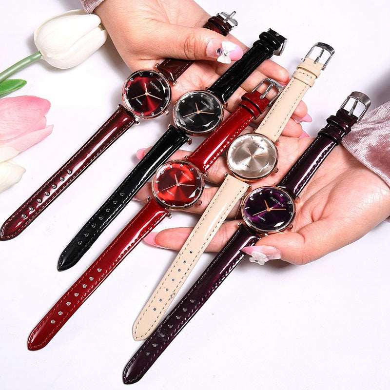 Deffrun Crystal Casual Style Women Wrist Watch Leather Strap Gift Quartz Watches