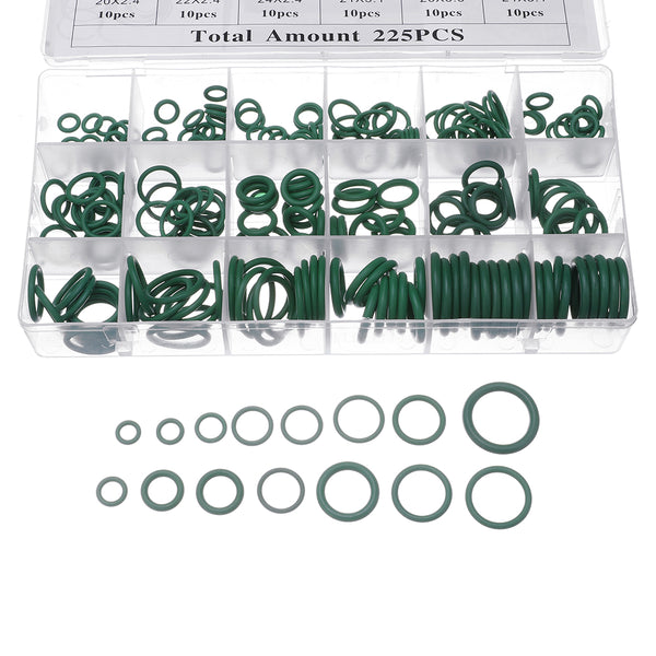 Suleve MXRW5 225Pcs R22/R134a Green Air Conditioning Rubber O-Ring Tap Washer Gasket Set Seal Metric Assortment Plumbing Kit Waterproof